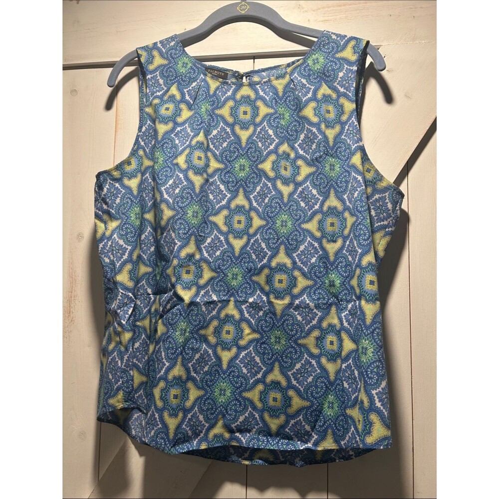 Talbots Blue and Yellow Patterned Sleeveless Camisole 14 Petite Colorful